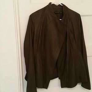 Lamb leather jacket with ribbed knit